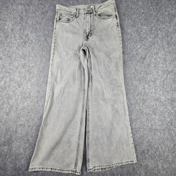 H&M Denim - H&M &Denim Wide Leg Jeans Womens 8 Grey Ultra High Waist Acid Wash Regular Fit